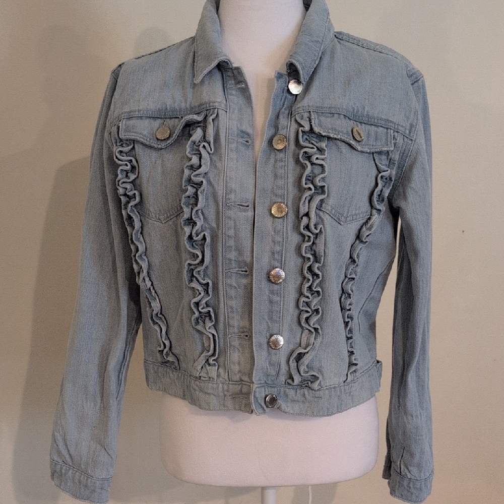 Miss Selfridge Vintage Light Blue Ruffle Denim Jacket View 5